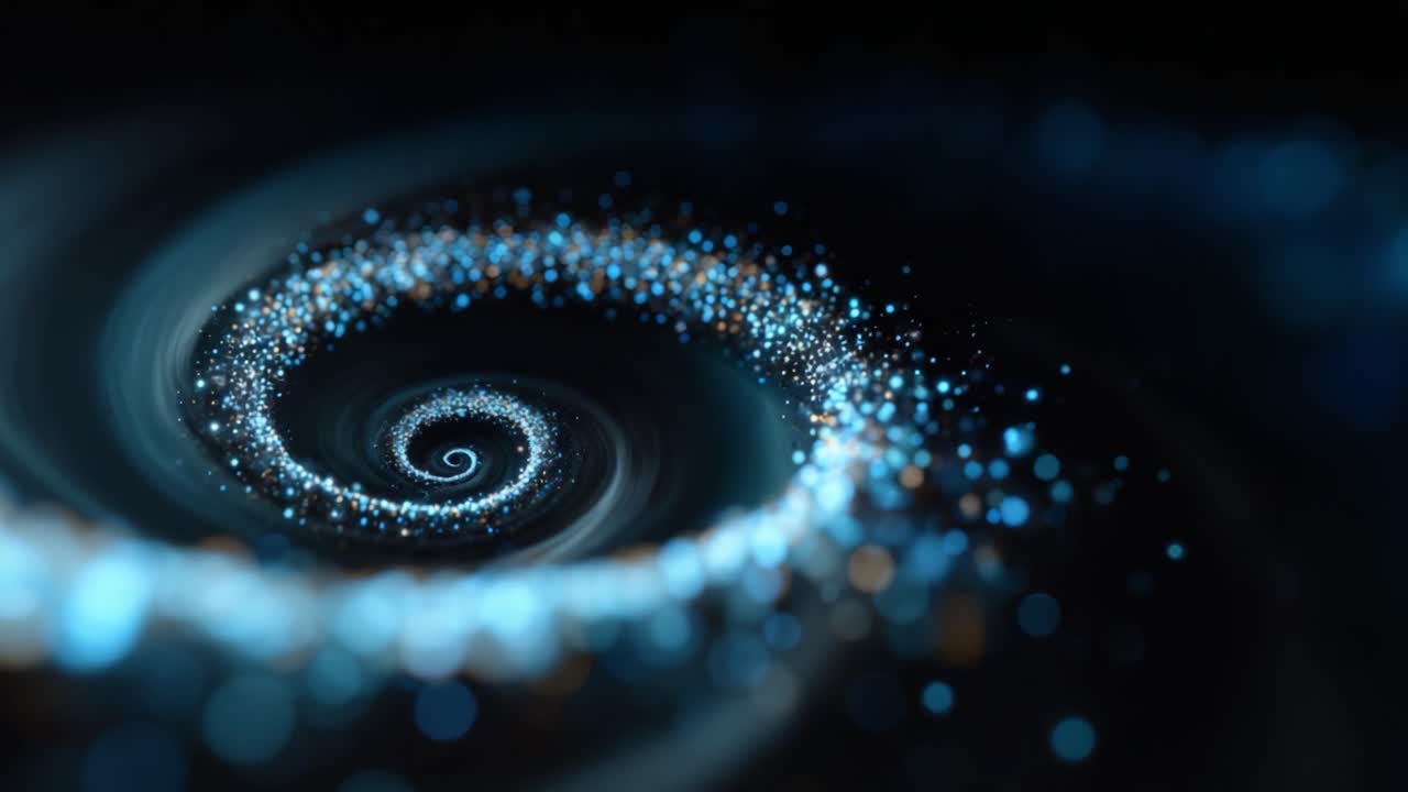 A mesmerizing deep space view of a swirling galaxy filled with sparkling stars and luminous celestial objects in a stunning dark background