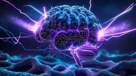 digital brain with glowing equations and neural connections