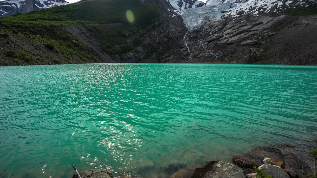 Hyperlapse Timelapse View of Glacier Huemul Glacial Lake and Mount Fitz Roy, Patagonia