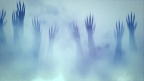 mystical horror background with hands behind the glass