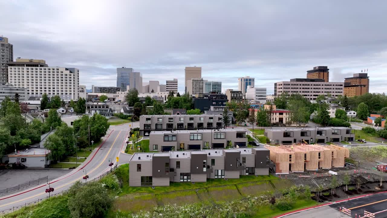 Urban landscape with modern residential buildings and ongoing construction