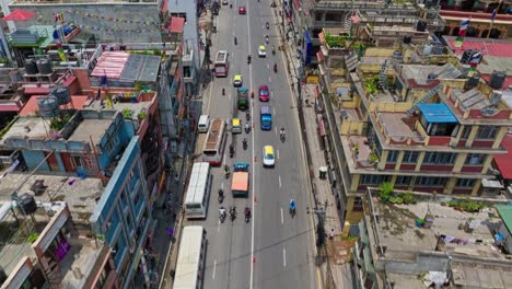 Luftaufnahme-Des-Verkehrs-In-Der-Metropole-Kathmandu-In-Nepal