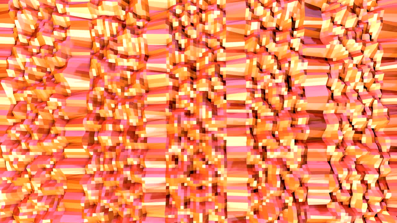 Abstract simple pink orange low poly 3D surface as fractal environment. Soft geometric low poly motion background of shifting pure pink orange red polygons. 4K Fullhd seamless loop background