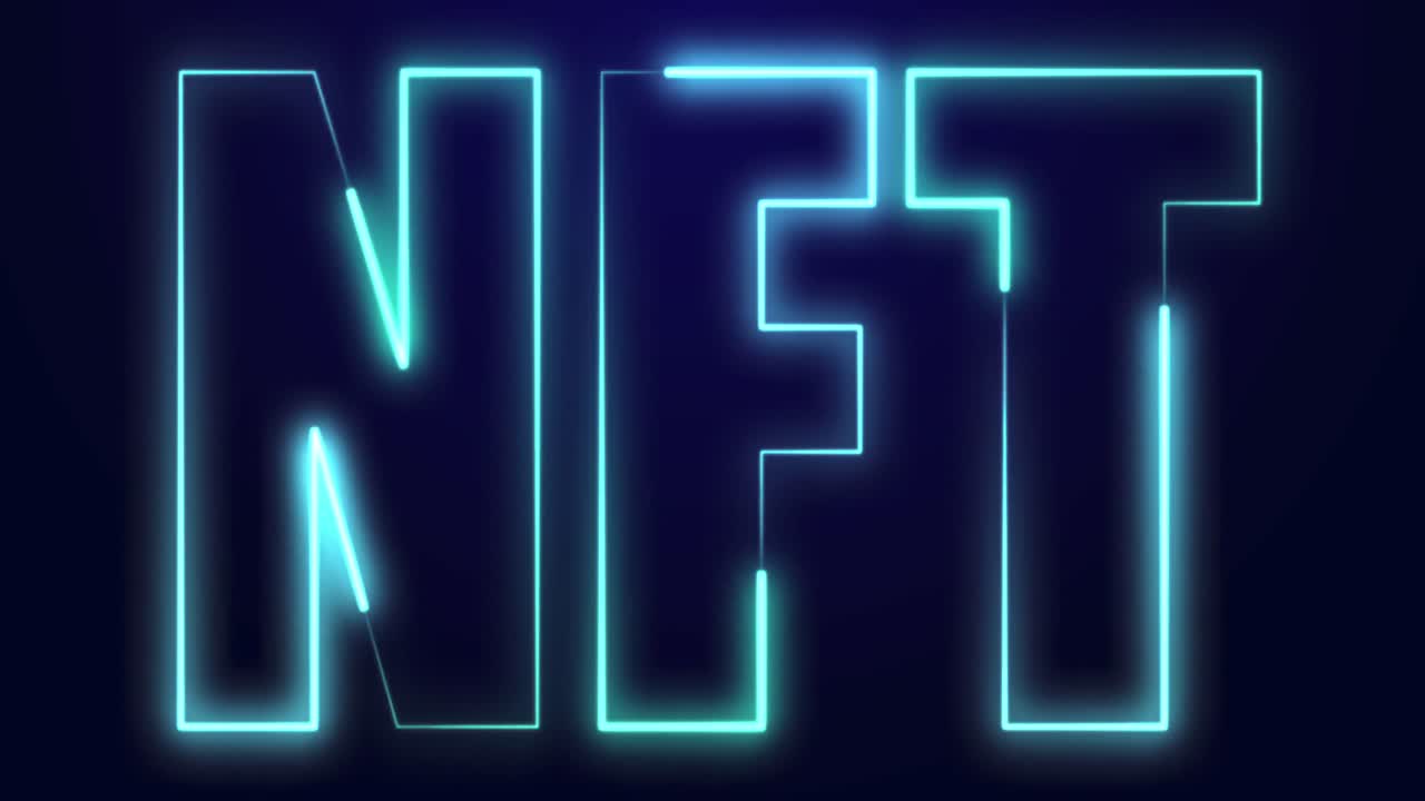 Animazione di testo NFT al neon su sfondo blu