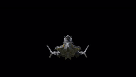 giant spaceship landing, front view, black background suitable for overlay with alpha channel matte blending option, seamless integration into various sci-fi concepts and scenes