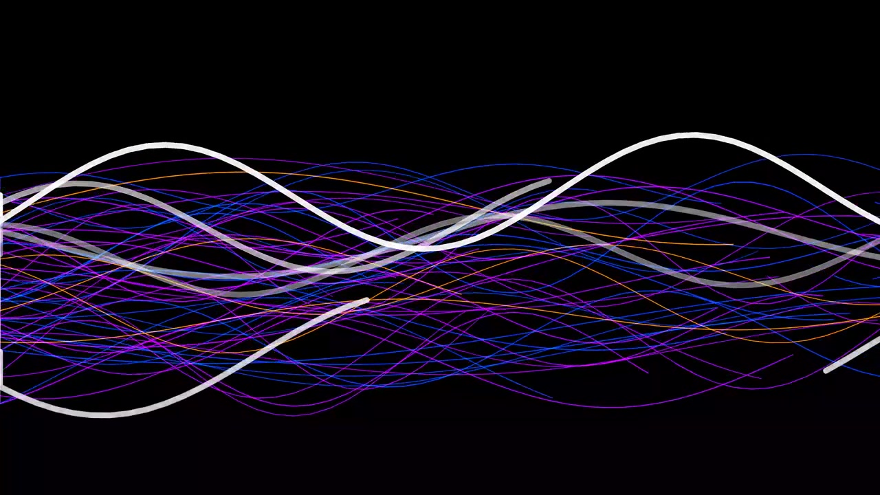 Gráficos de Movimento Abstratos com Linhas Onduladas Fluindo em Fundo Preto