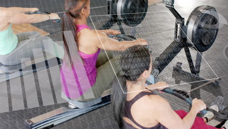 Animation-of-interface-processing-data-over-diverse-women-training-on-rowing-machines-at-gym