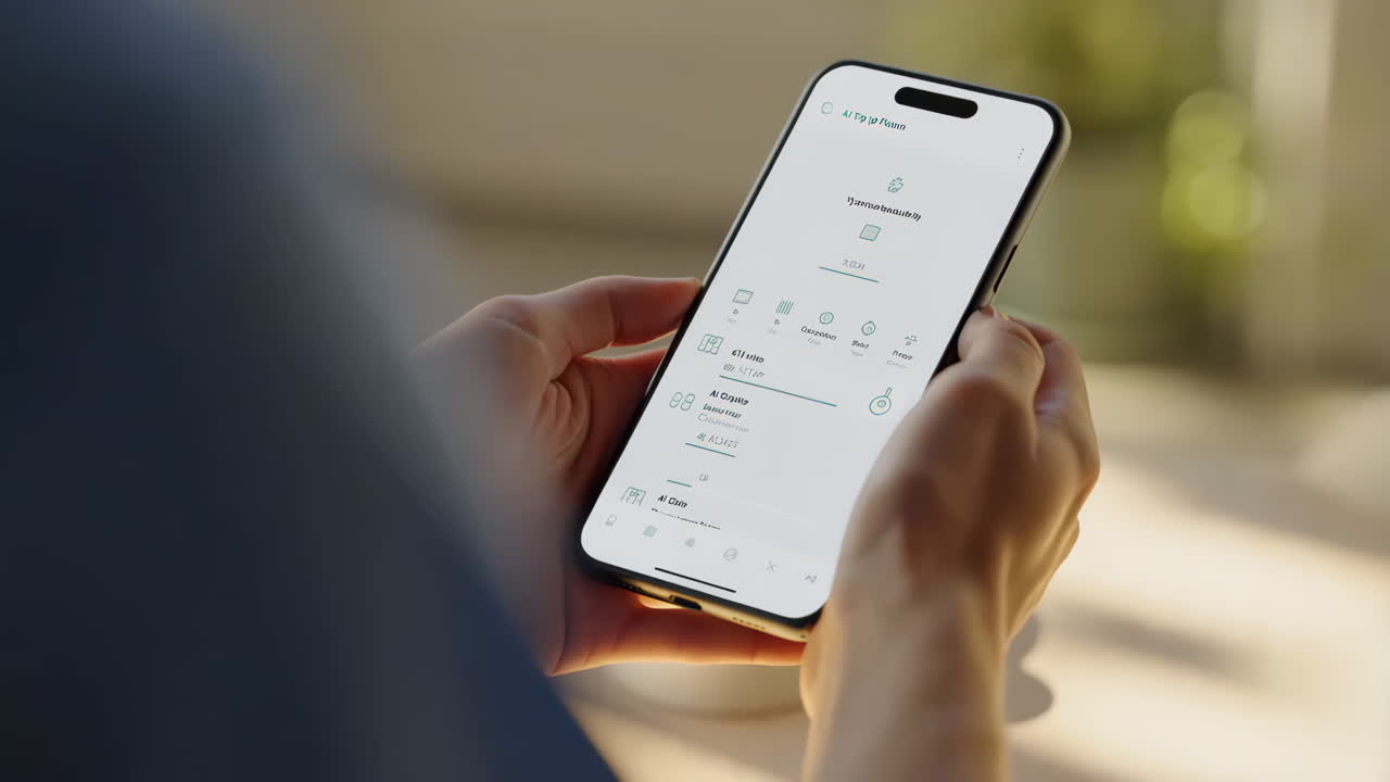 Hands holding a smartphone with an app