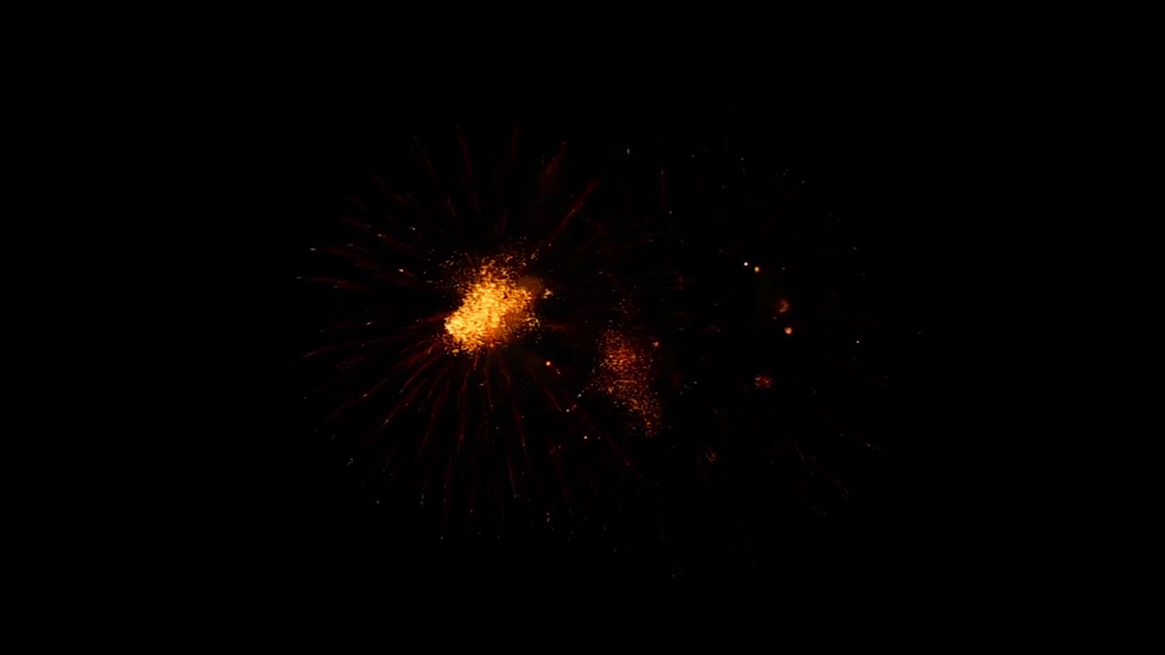Golden big shiny fireworks bokeh lights in the night sky alpha green screen animation firework show