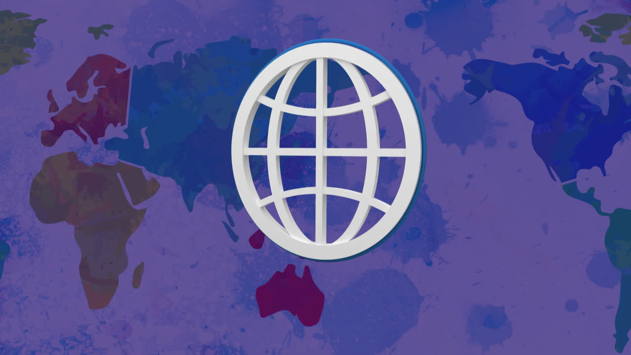 animación de un globo blanco rebotando sobre el mapa del mundo