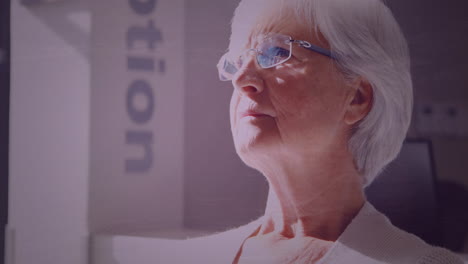 animation of grey texture moving over devastated caucasian senior woman