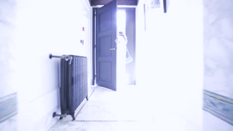 a young woman leaving the appartement in the mamounia palace