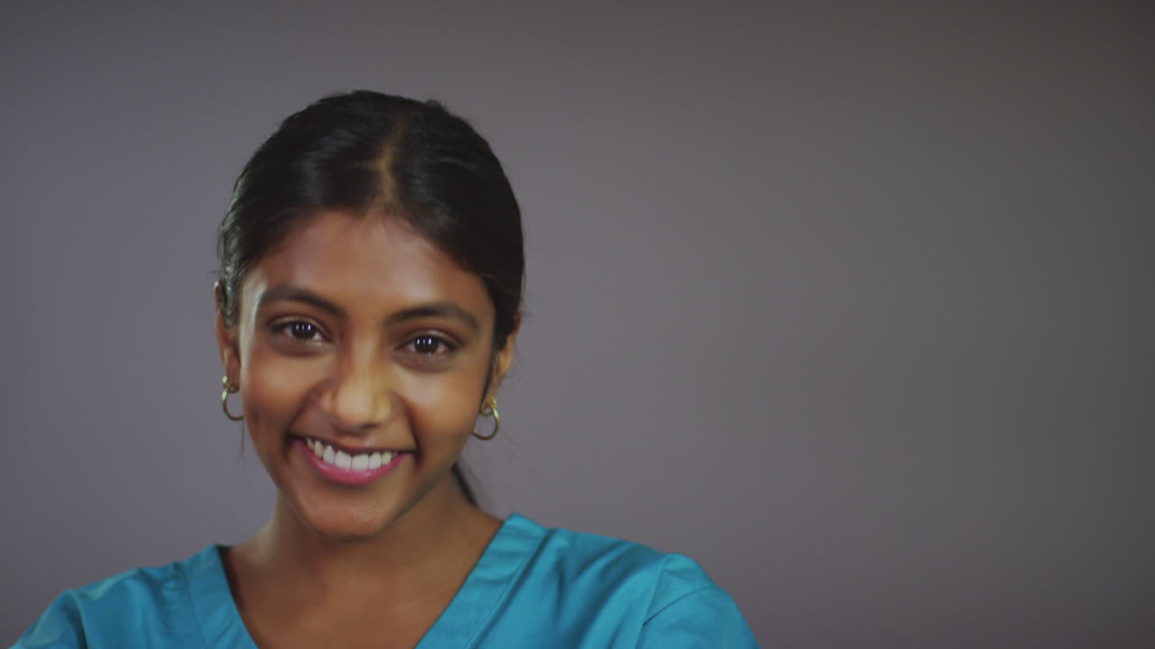 Smiling Young Female Doctor Right Copy Space