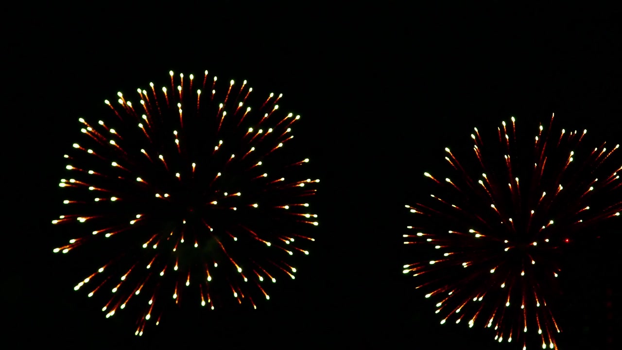 Spettacolari fuochi d'artificio esplodono nel cielo notturno scuro con colori brillanti, creando una scena di celebrazione elegante con scoppi abbaglianti e scie scintillanti.