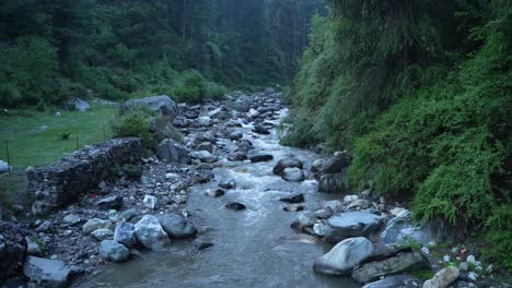 water is flowing through a mountain torrential river.