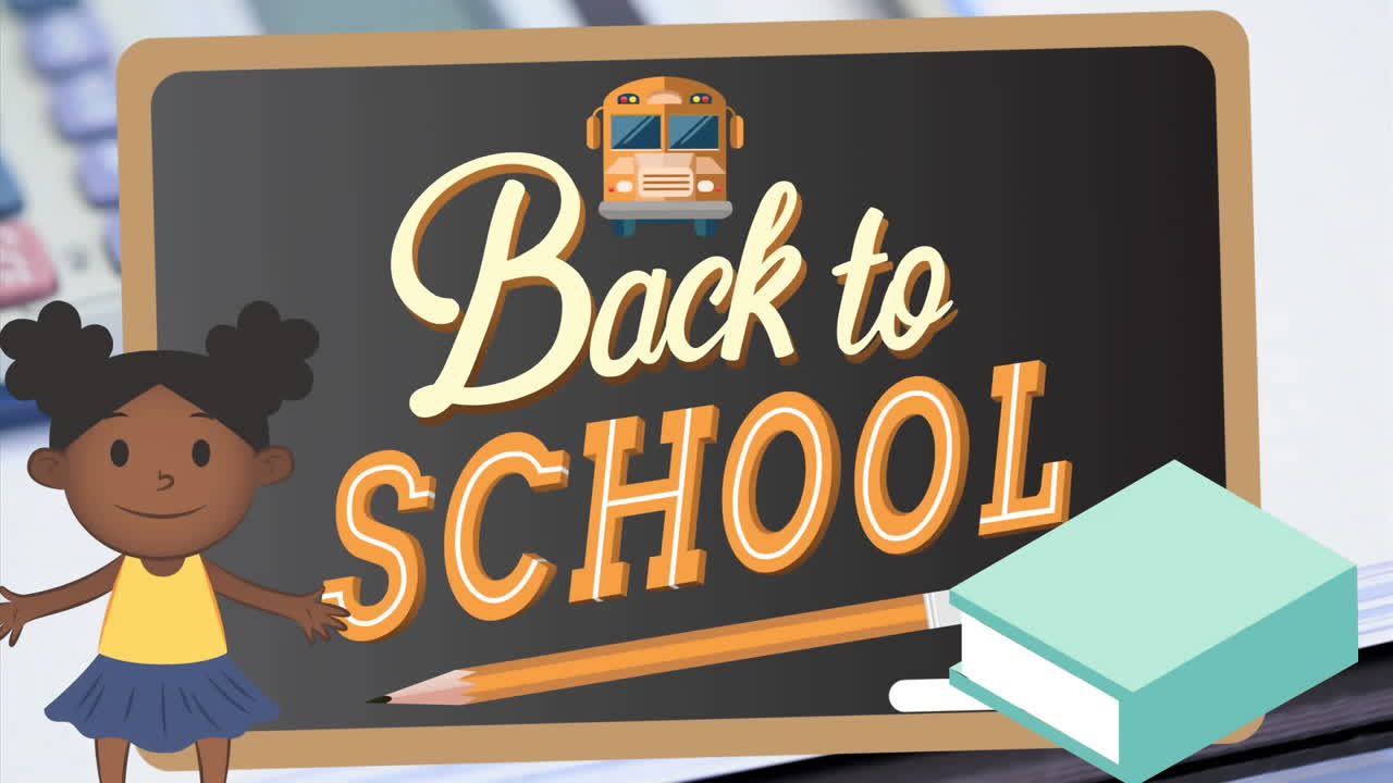 Animation of back to school text over school items