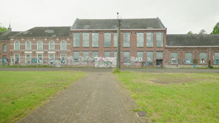 POV walk through abandoned ghost town Doel with graffiti, deserted buildings and silent streets - Antwerpen, Belgium