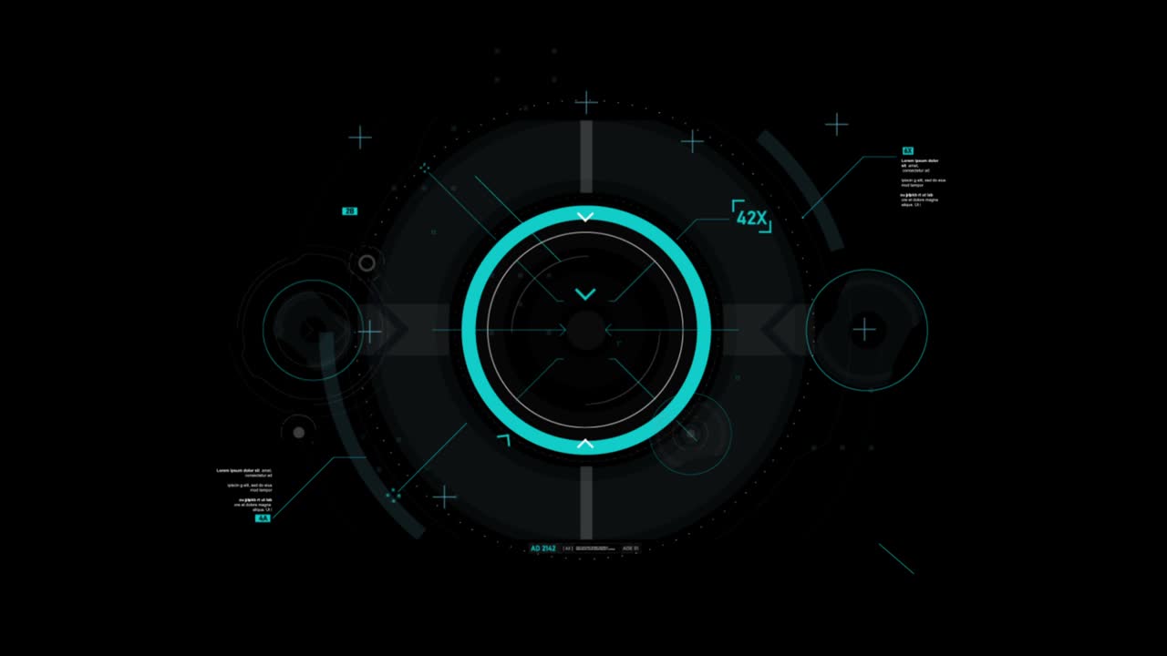 Target pointer and Futuristic user interface HUD GUI digital text number element for cyber technology concept with shallow depth of field dark and grain processed