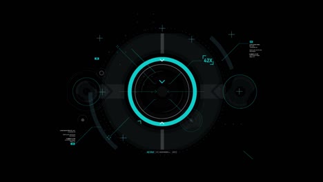 Target pointer and Futuristic user interface HUD GUI digital text number element for cyber technology concept with shallow depth of field dark and grain processed