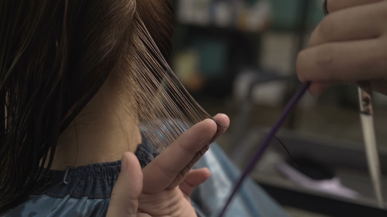 Hairdresser dying female hair. Woman client hair in beauty parlour hairdressing salon