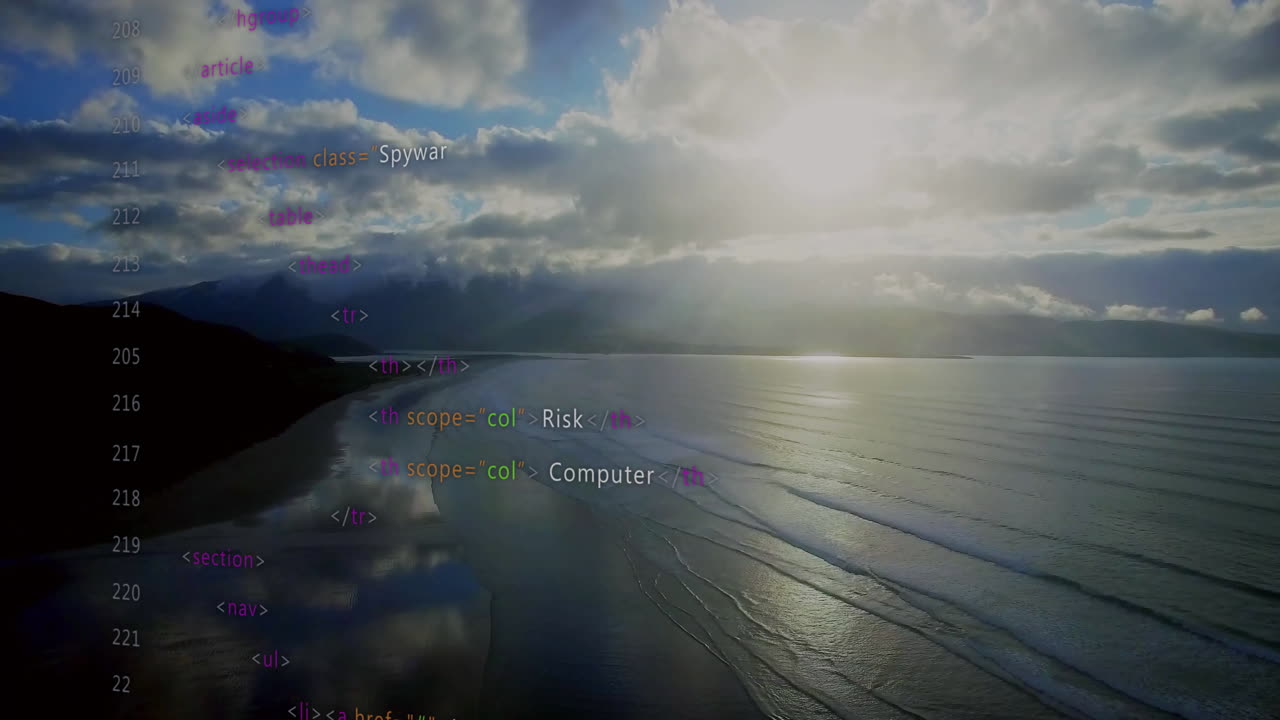 Animation of data processing over landscape
