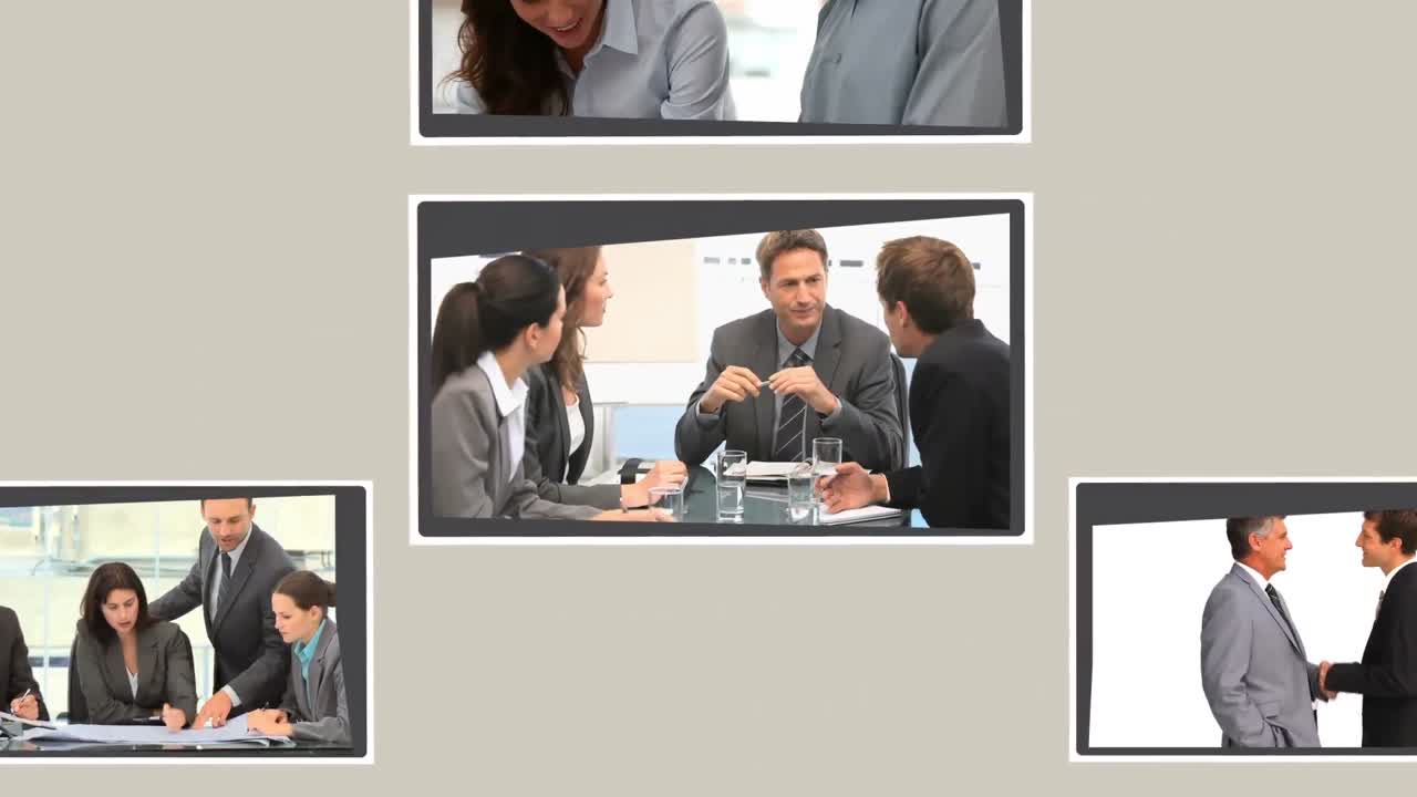 montaje de personas hablando durante las reuniones