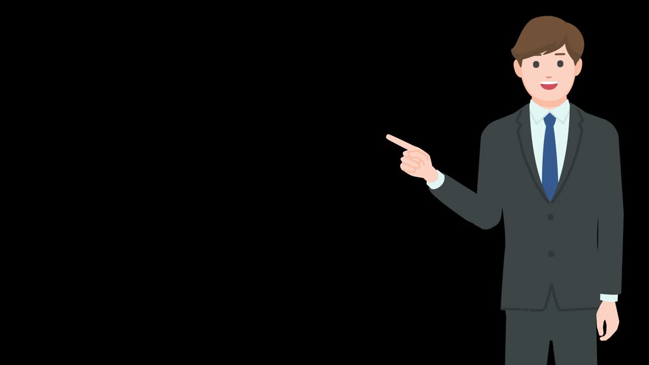 Talking businessman pointing at something isolated with alpha channel