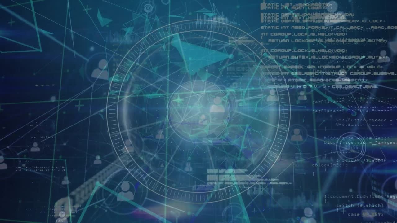 데이터 처리를 통해 사람 아이콘과의 연결 네트워크의 애니메이션