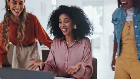 High-five,-wow-or-happy-black-woman-with-success