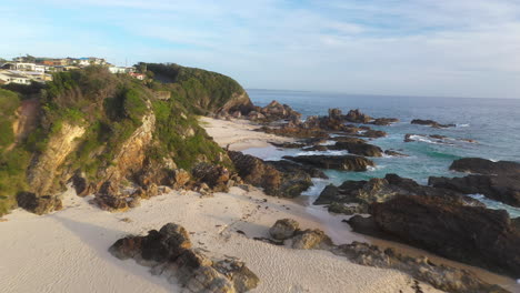 Playa-Burgess-En-Forster,-Nueva-Gales-Del-Sur,-Australia,-Imágenes-Aéreas-Del-Atardecer