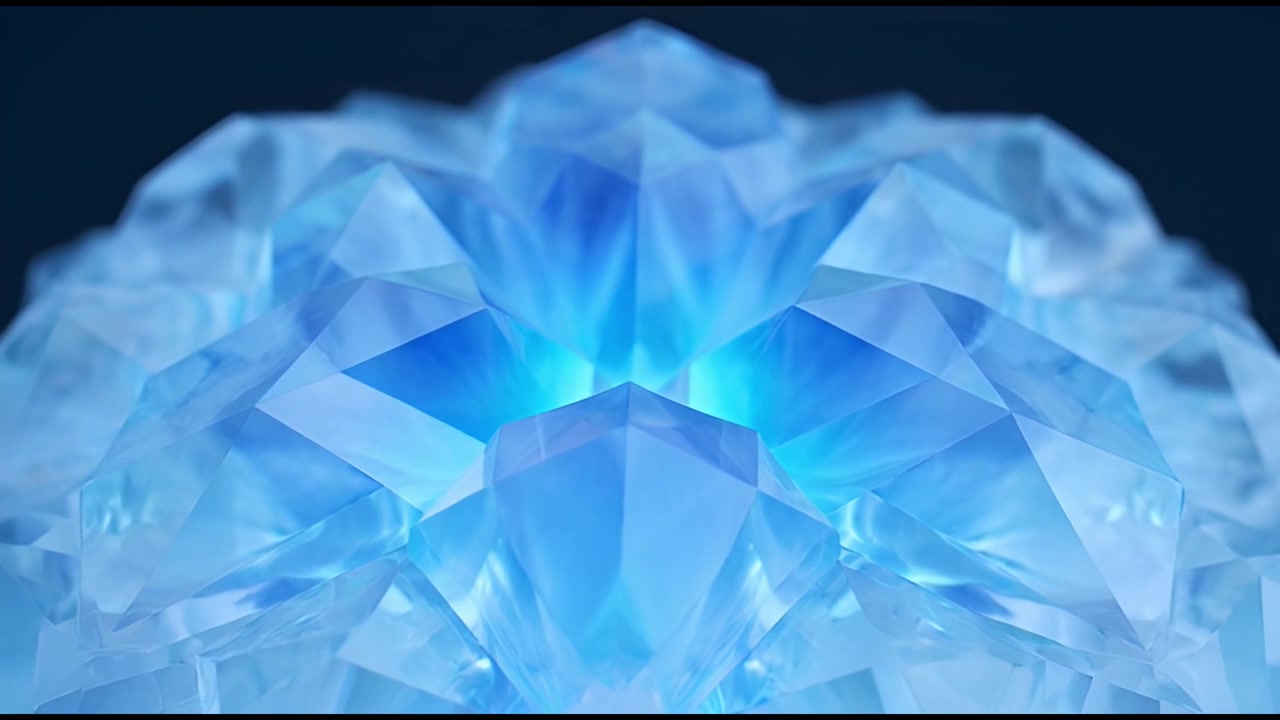 Animazione 3D astratta di una struttura cristallina blu luminosa
