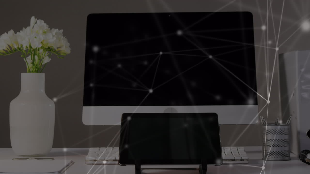 태블릿과 tv를 통한 연결 네트워크의 애니메이션