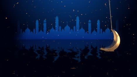 abstract traditional eid mubarak islamic loop backgrounds animation moon on water surface star