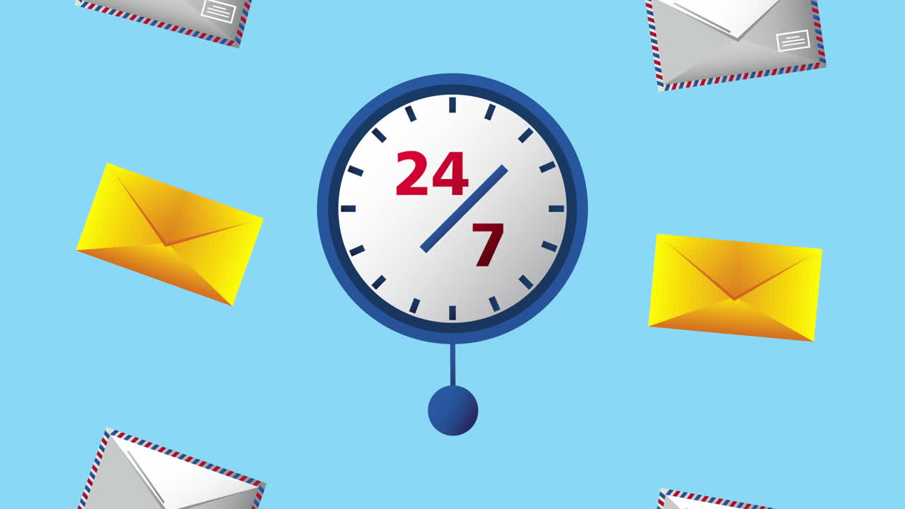 postal service animation with envelopes and chronometer