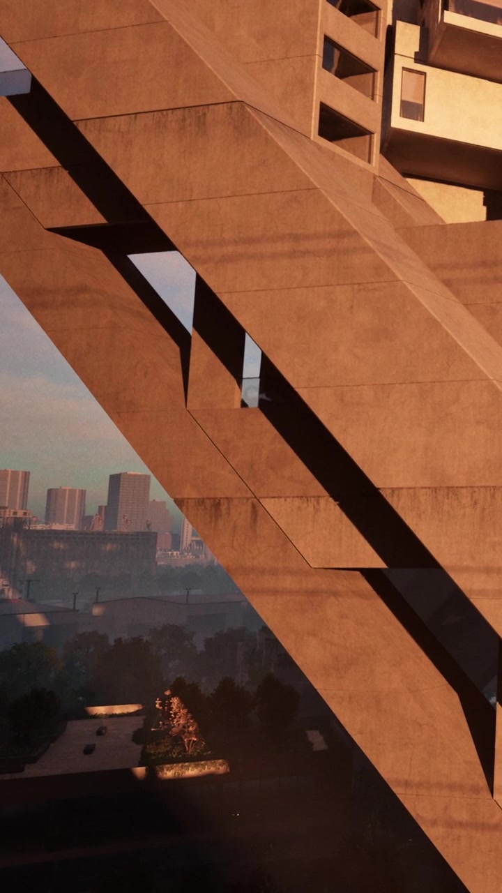Arquitetura urbana mostra detalhes de design durante o pôr do sol em cenário urbano