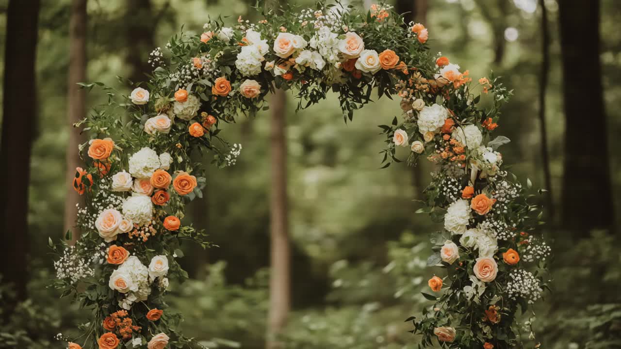 Beautiful Floral Arch for Wedding Ceremony in Forest