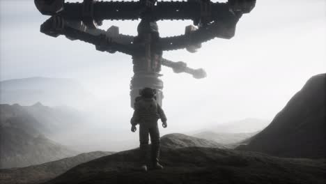 astronaut on another planet with dust and fog