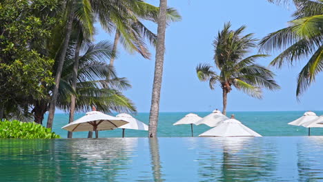 Las-Copas-De-Las-Sombrillas-De-Playa-Alcanzan-Su-Punto-Máximo-Sobre-El-Borde-De-La-Piscina-De-Borde-Infinito-De-Un-Centro-Turístico