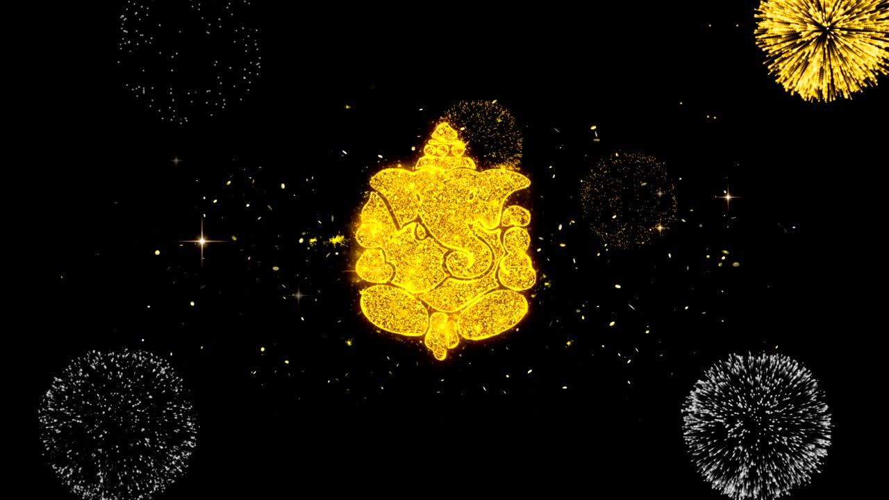 Diwali Element Text Particals  Golden Text Blinking Particles with Golden Fireworks Display