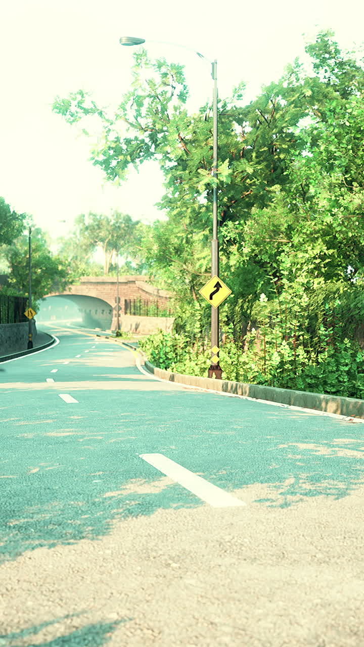 양쪽에 나무가 있는 휘어지는 시골 도로