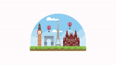 world tourism day animation with monuments landmarks