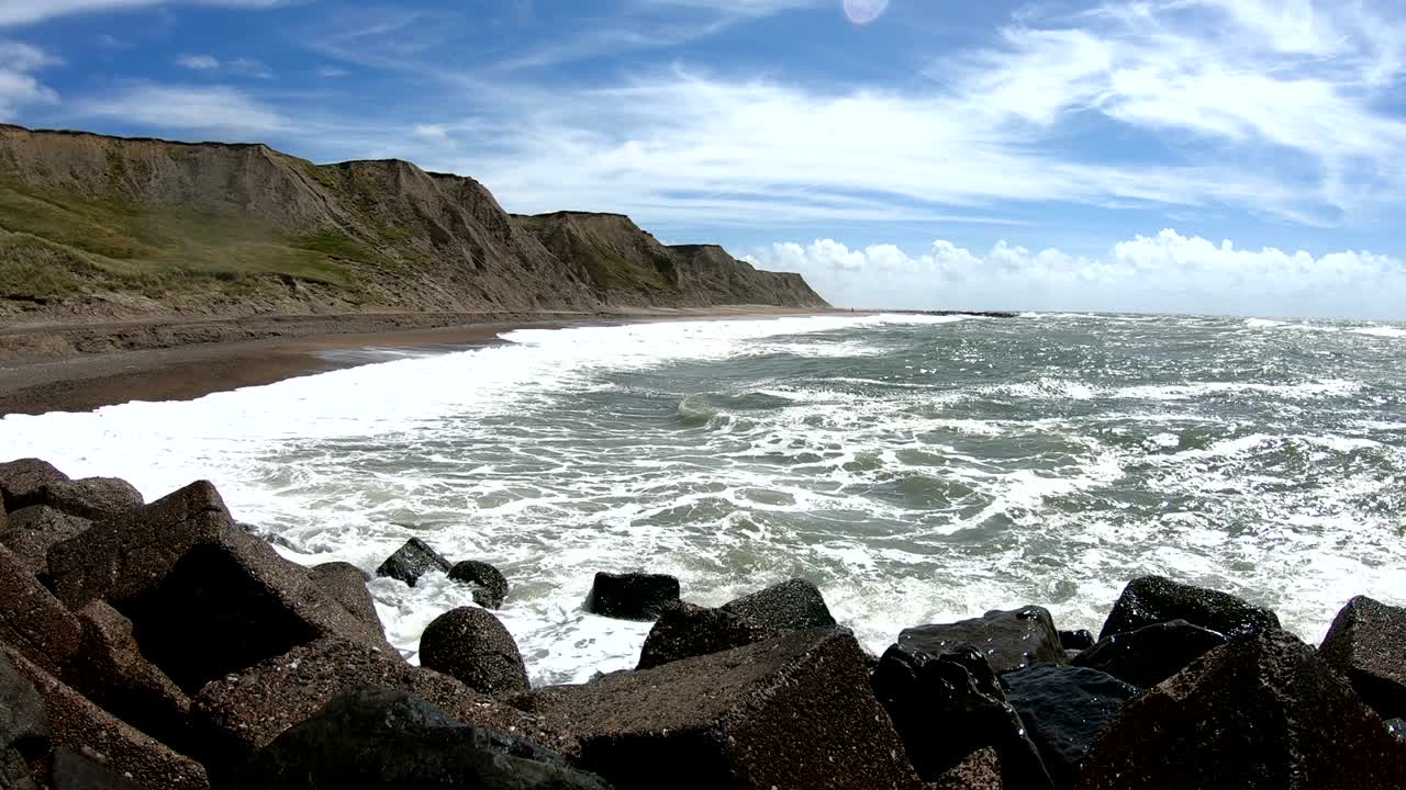 파도와 함께 절벽, 북해, 유틀랜드, 홀름스랜드 클리트, 덴마크, 4k