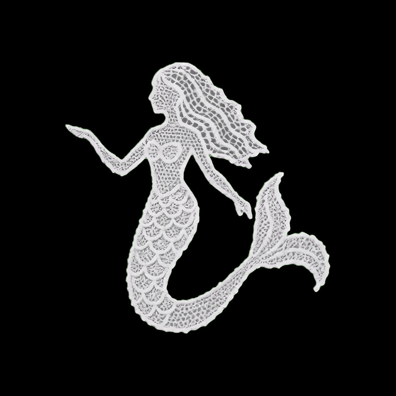 Intricate lace mermaid silhouette design animation isolated asset, transparent 4K video, alpha