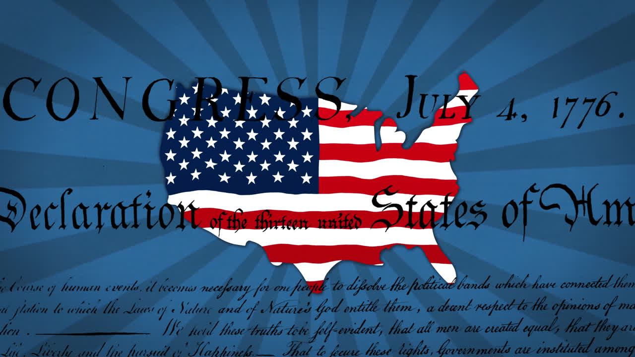 Animation of country coloured with flag of usa over text of declaration
