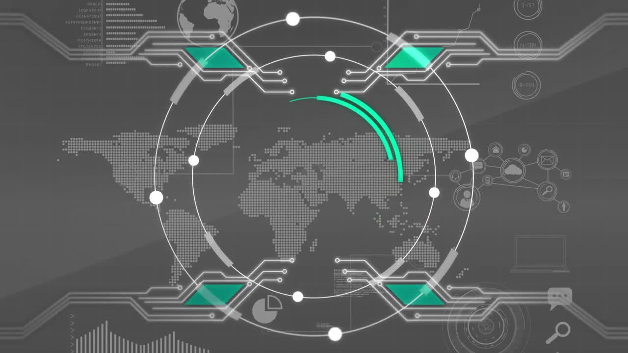 세계 지도를 가진 회전하는 원