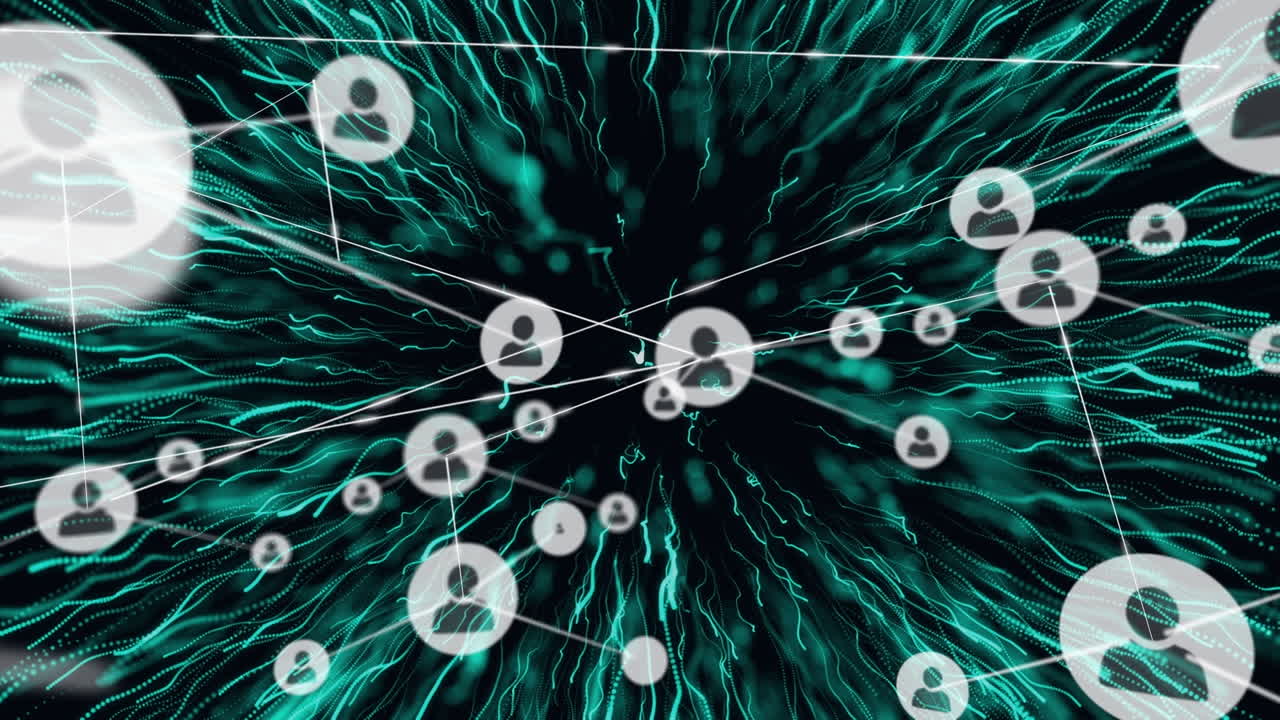 animación de la red de conexiones sobre energía azul sobre fondo negro