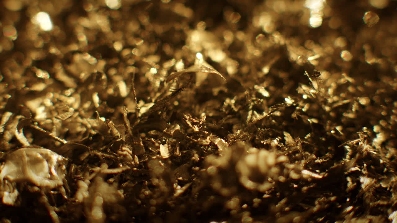 Golden color metal fillings chaotic movement