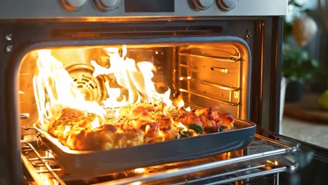 a pan of food is being cooked in an oven