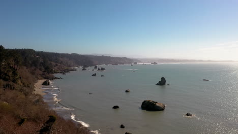 aerial drone of trinidad bay, california coast, usa