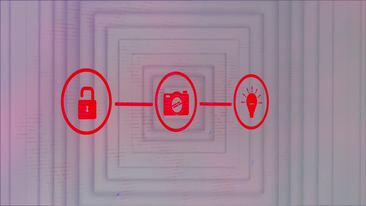 白い背景の同心の正方形に対する接続ネットワークのアイコン